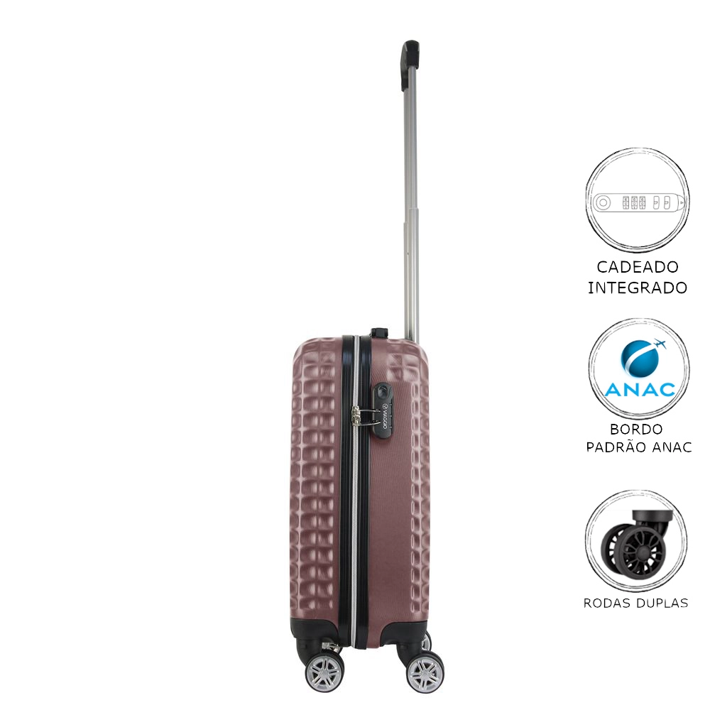 Mala de Bordo Abs para Viagem Viaggio VIA-1919 Cadeado Integrado Rodas Duplas Giro 360 Rose