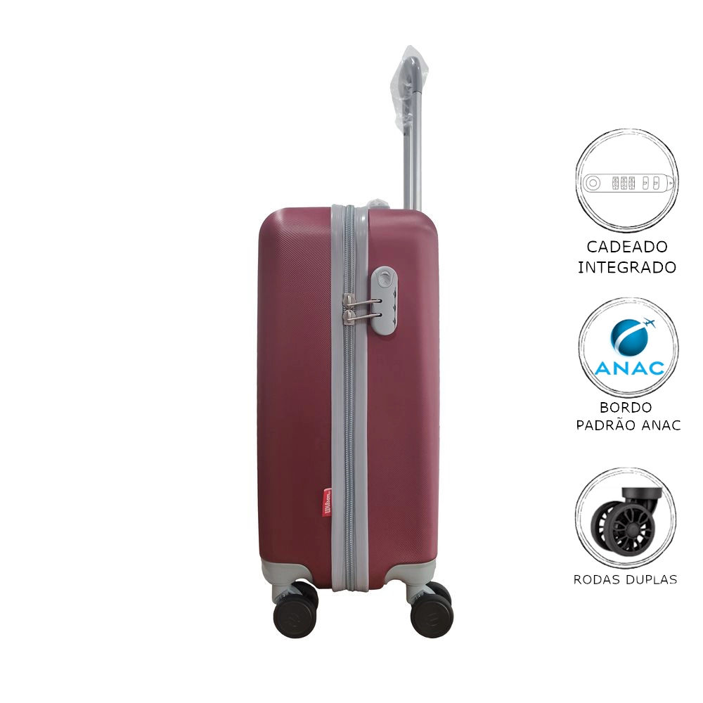 Mala de Bordo Abs para Viagem Wilson W1735 Rodas Duplas Giro 360 Vinho