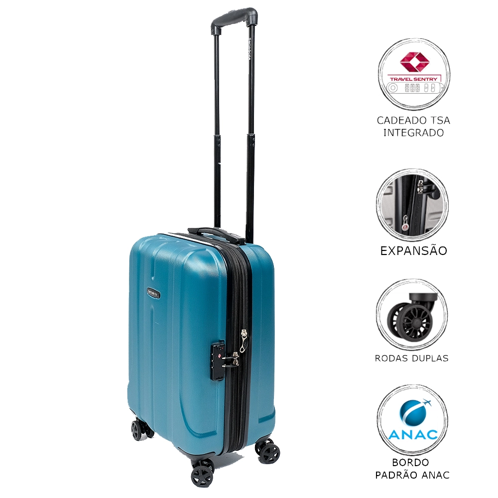 Mala de Bordo Pequena Expansível em Abs Samsonite Fiero Cadeado Tsa e Rodas Duplas Azul