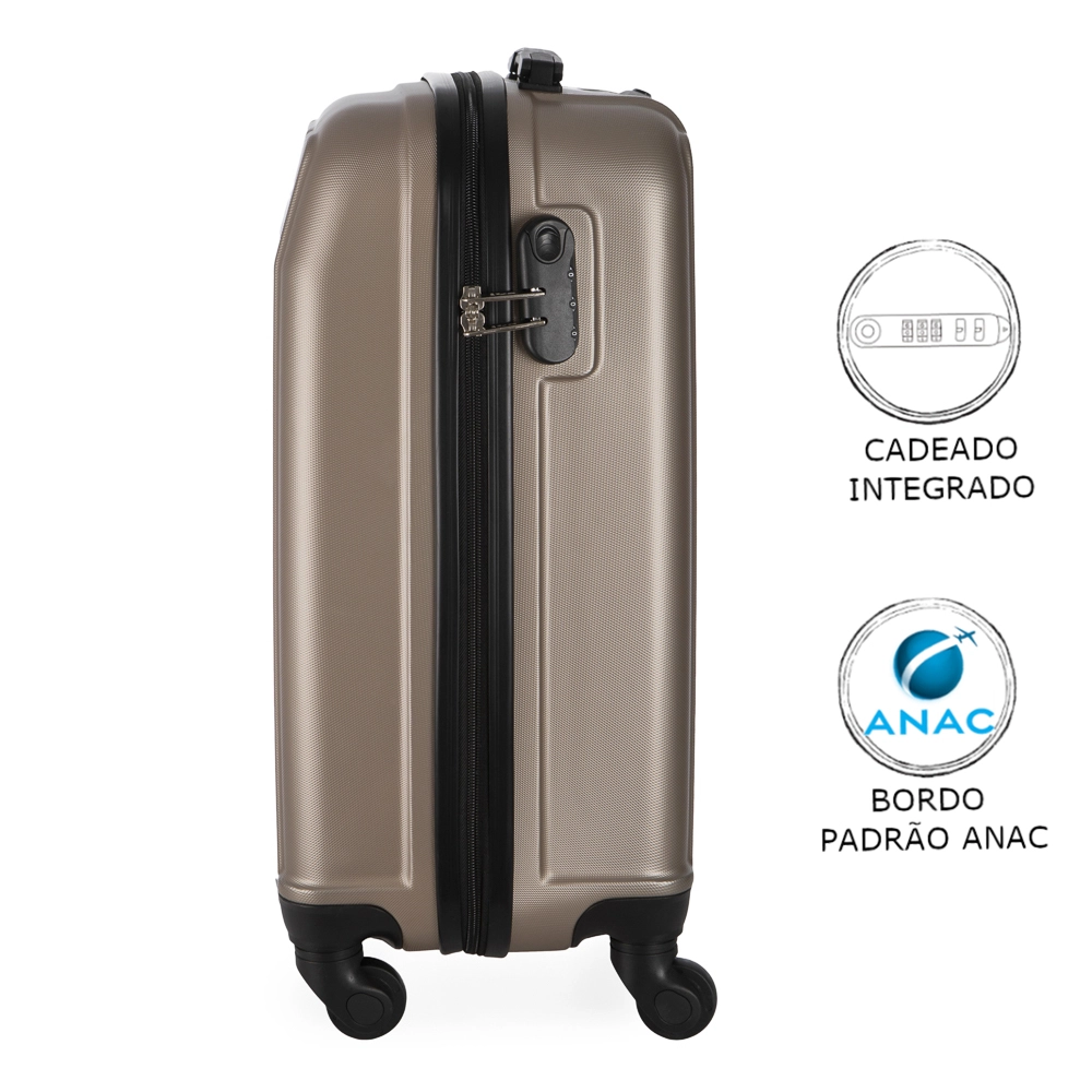 Mala de Bordo Pequena para Viagem Abs Ika Continental Cadeado Integrado Rodas 360 Champagne Tam Pp