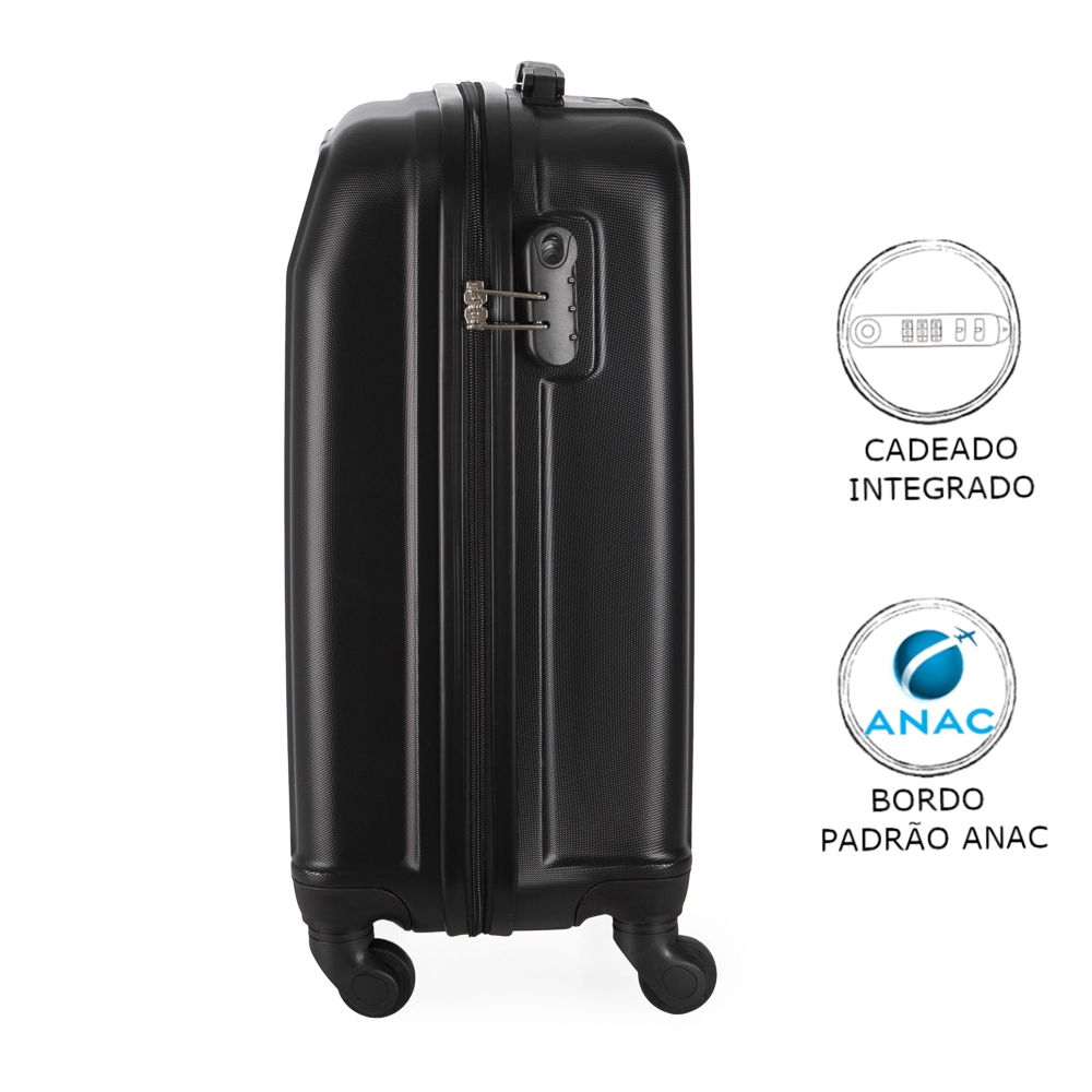 Mala de Bordo Pequena para Viagem Abs Ika Continental Cadeado Integrado Rodas 360 Preto Tam Pp