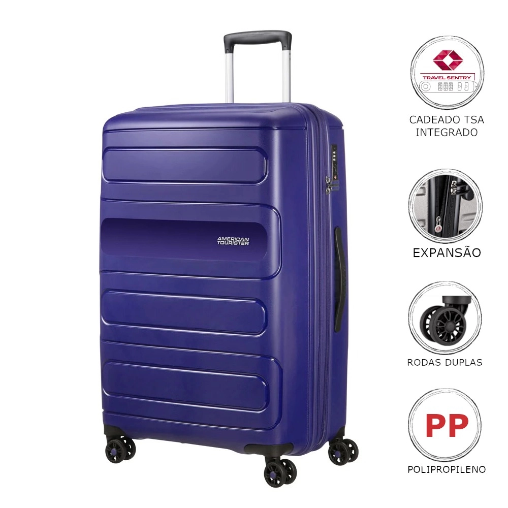 Mala de Viagem Grande em Polipropileno American Tourister By Samsonite Sunside Cadeado Tsa Azul