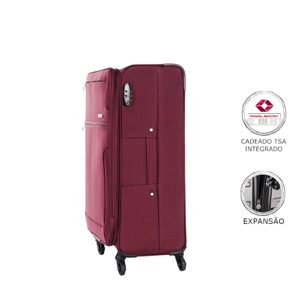 Mala de Viagem Grande Expansível Poliester Samsonite Bahia Cadeado Tsa e Rodas 360 Vinho