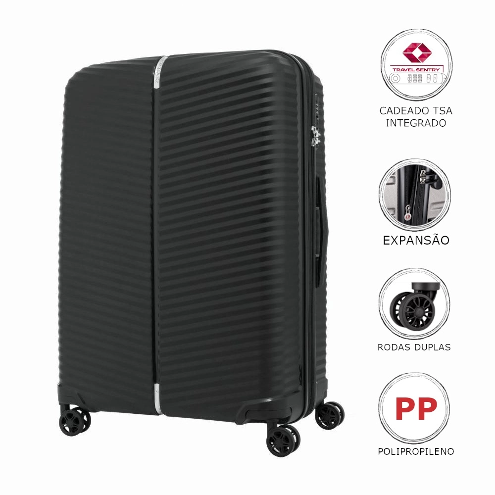 Mala de Viagem Media Expansível em Polipropileno Samsonite Varro Cadeado Tsa Preta