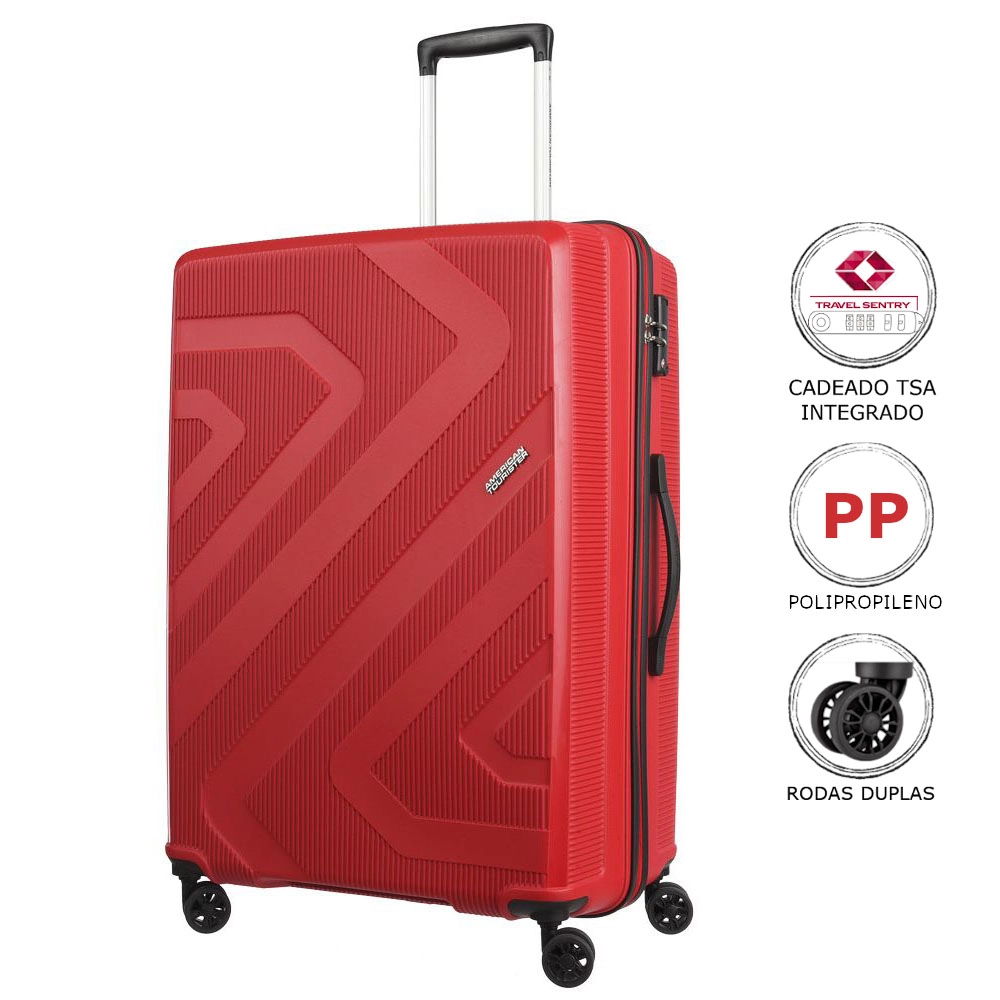 Mala Grande para Viagem Polipropileno American Tourister Camboriu Cadeado Tsa Rodas 360º Vermelha