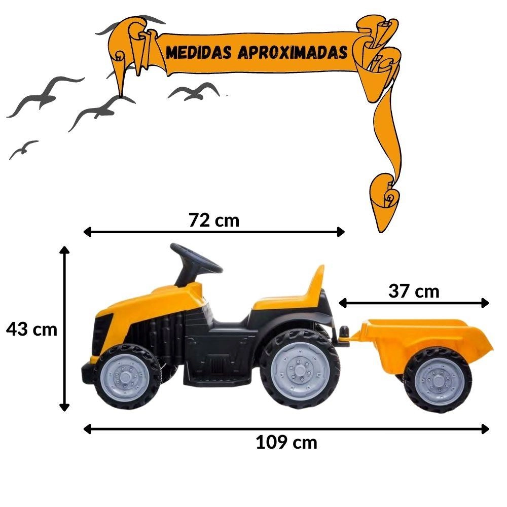 Mini Trator Carro Elétrico Infantil Bang Toys 6v com Reboque Amarelo