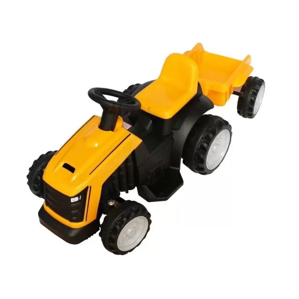 Mini Trator Carro Elétrico Infantil Bang Toys 6v com Reboque Amarelo