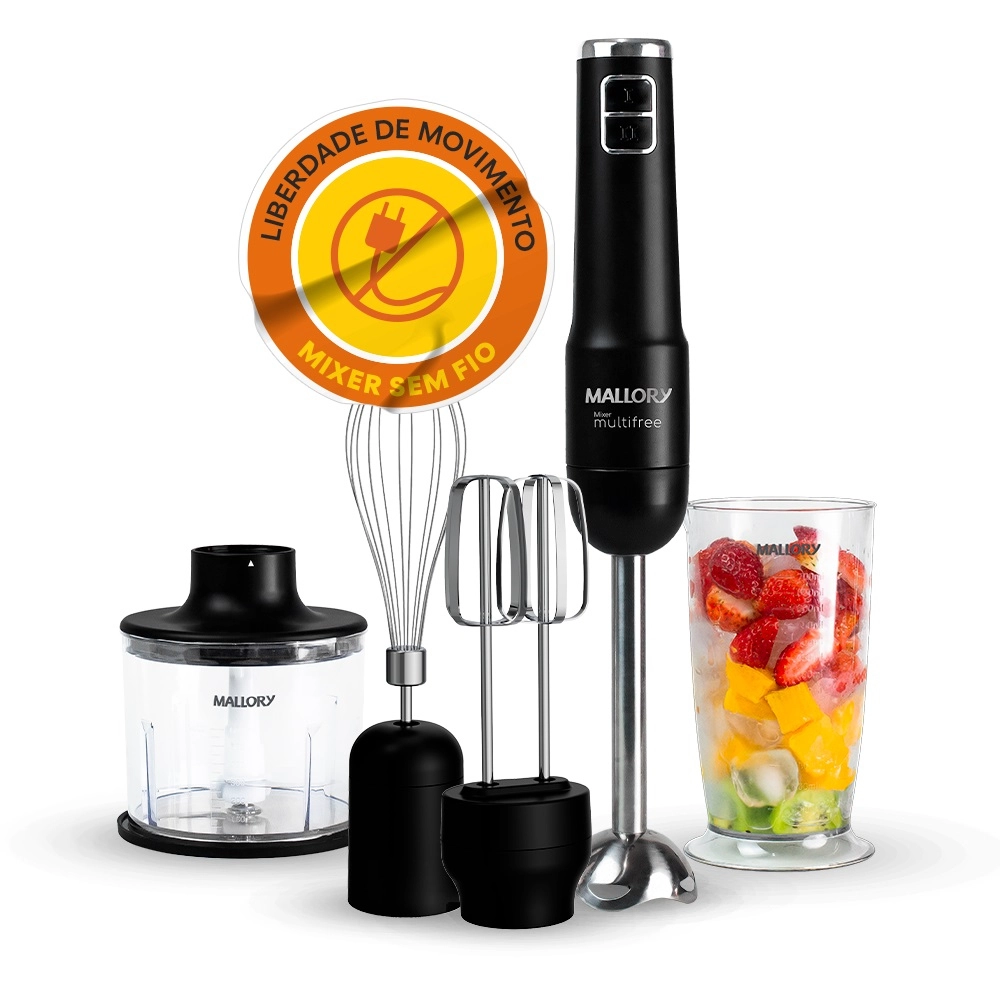 Mixer Mallory sem Fio Multifree 4 em 1 150w Preto com Prata Bivolt