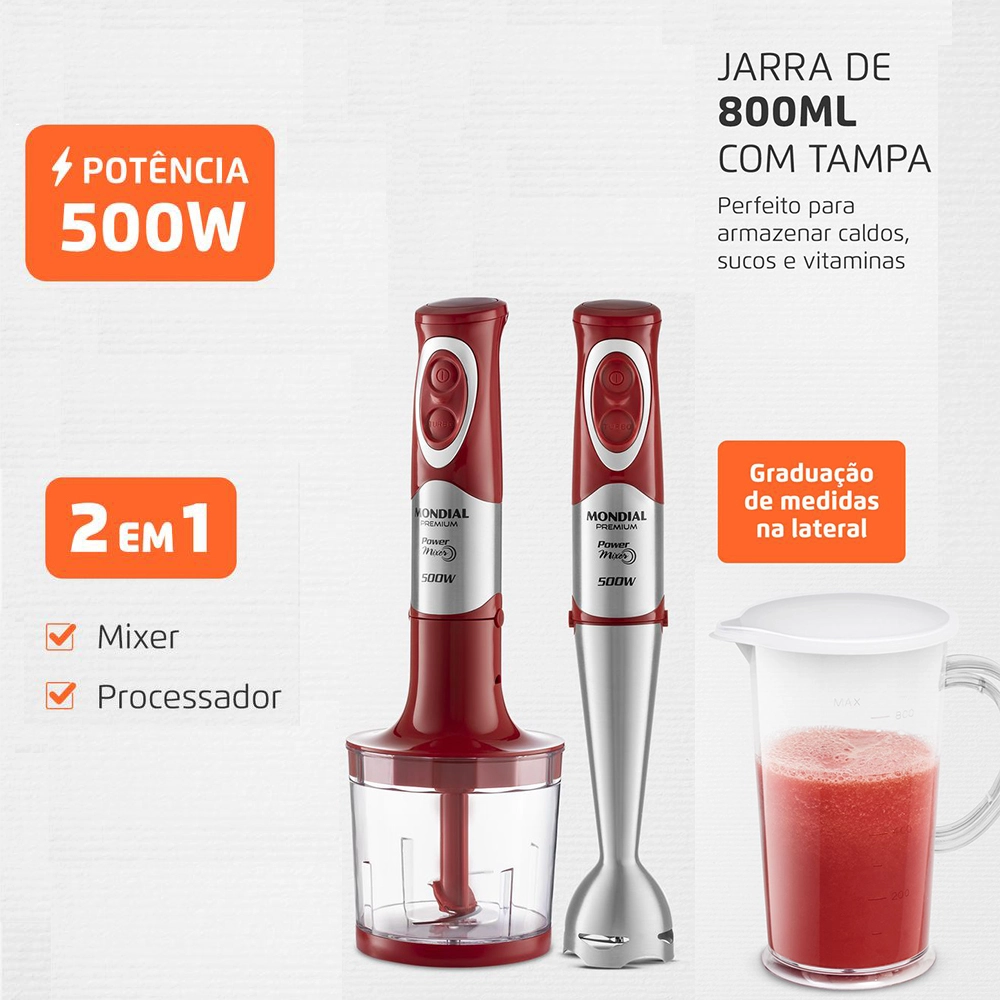 Mixer Mondial Premium M-10 500w Vermelho com Inox