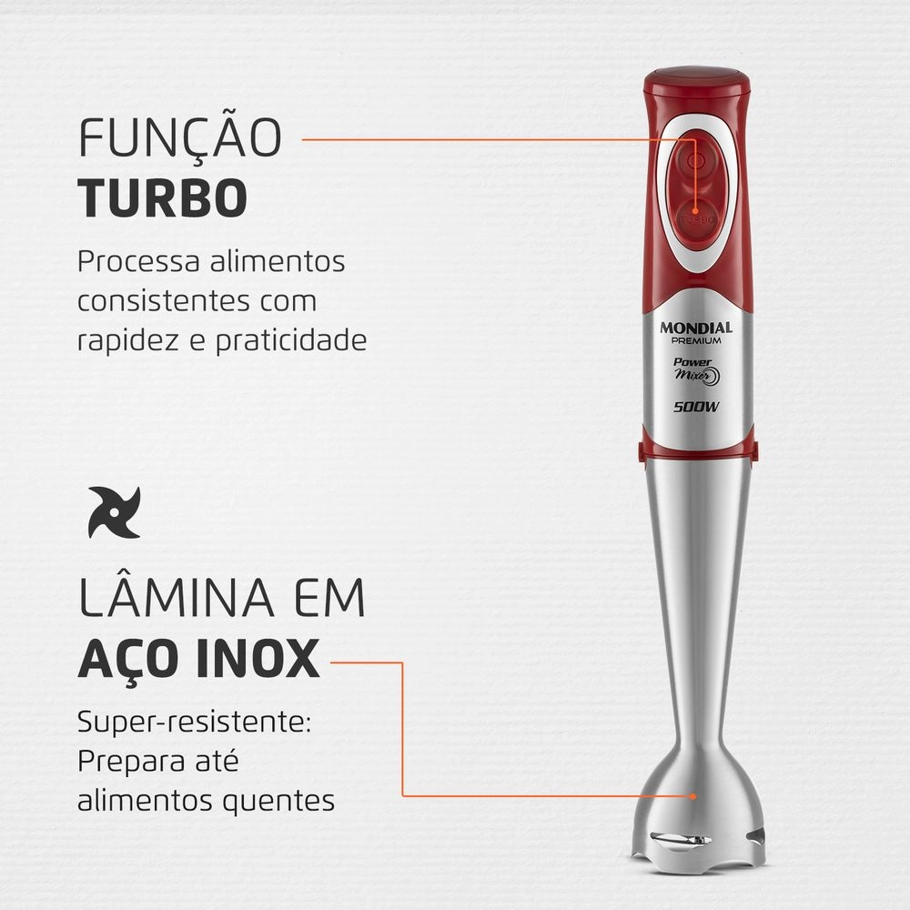 Mixer Mondial Premium M-10 500w Vermelho com Inox