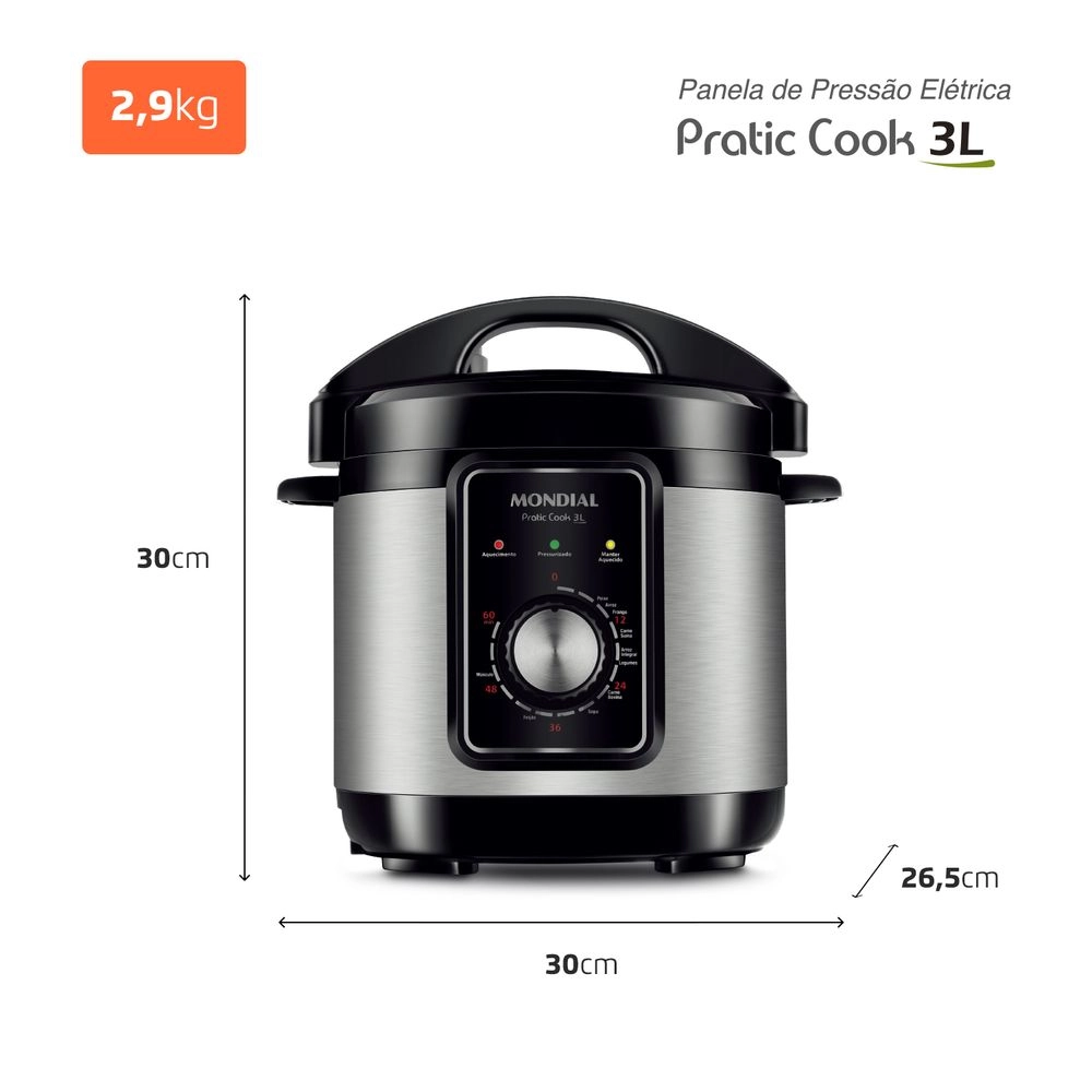 Panela de Pressão Elétrica Mondial 3L PE-47-3L-I 700w Preto com Inox