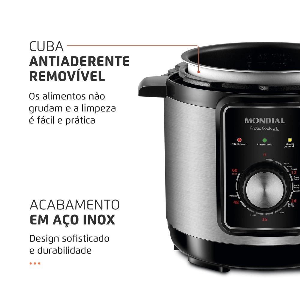 Panela de Pressão Elétrica Mondial 3L PE-47-3L-I 700w Preto com Inox