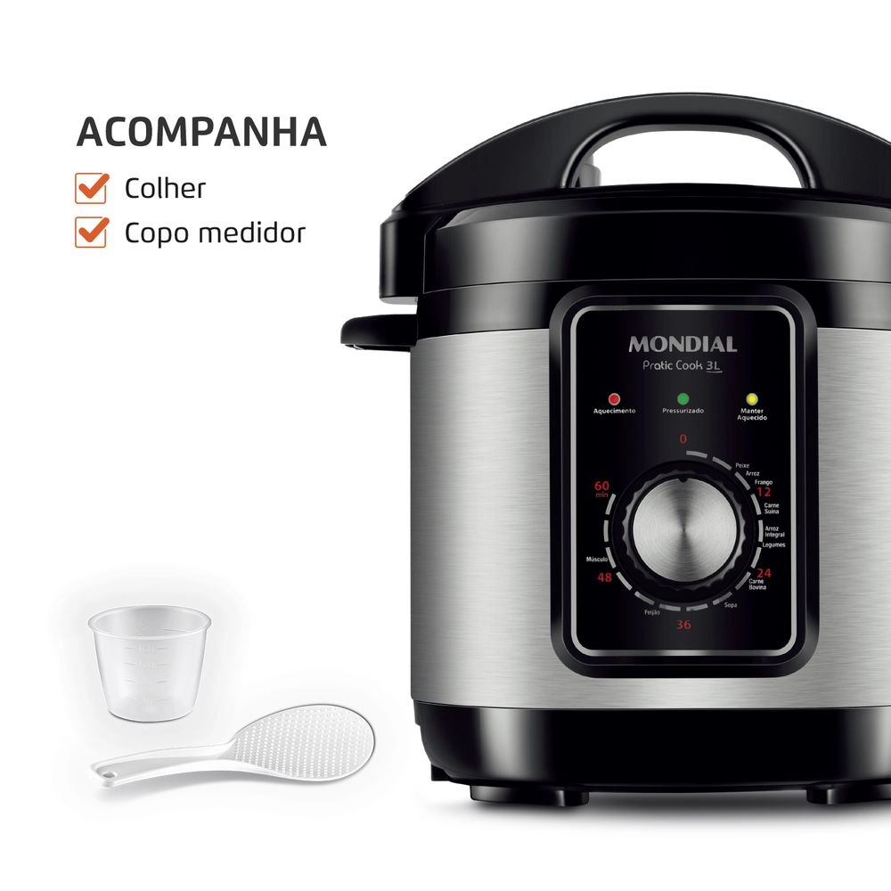 Panela de Pressão Elétrica Mondial 3L PE-47-3L-I 700w Preto com Inox