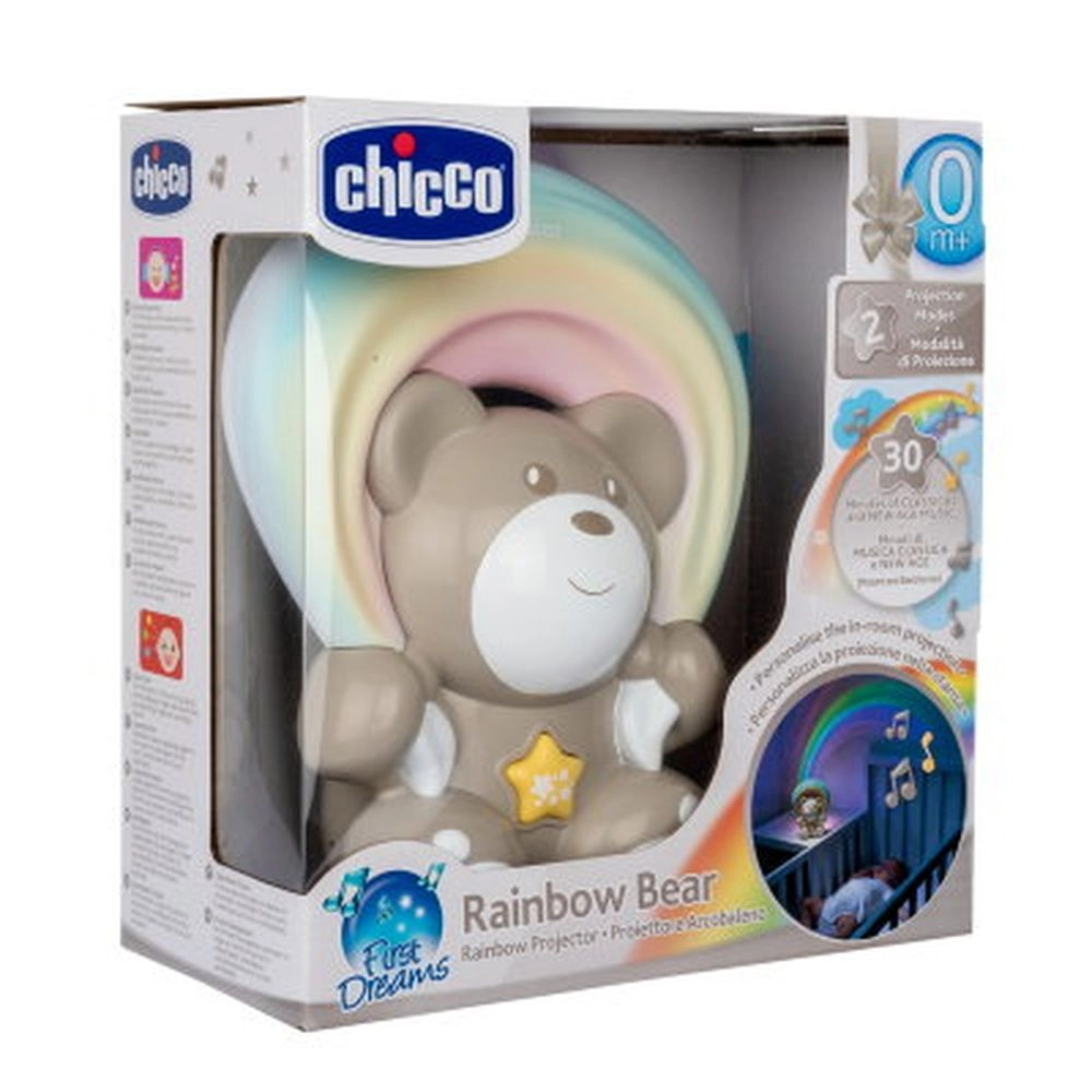 Projetor Infantil Arco Iris Chicco Luminaria Ursinho Rainbow Neutro com Musicas Bege