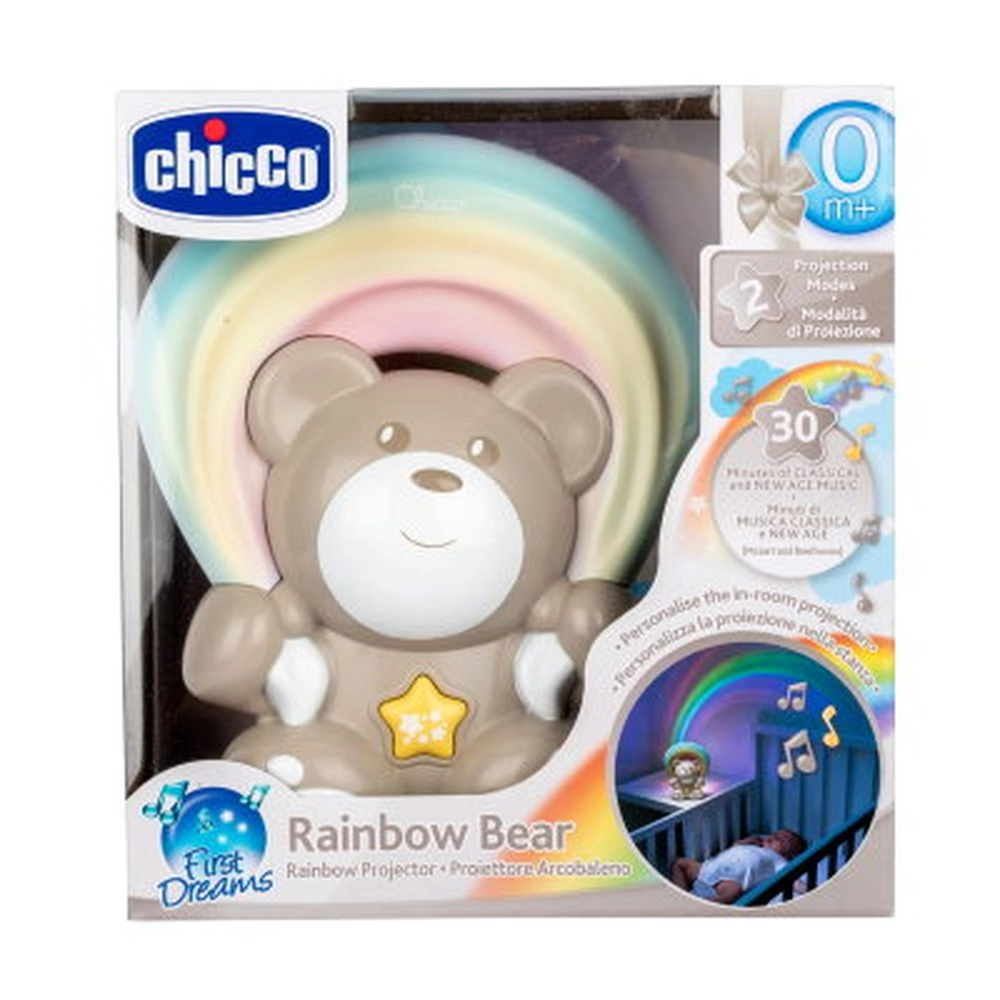 Projetor Infantil Arco Iris Chicco Luminaria Ursinho Rainbow Neutro com Musicas Bege