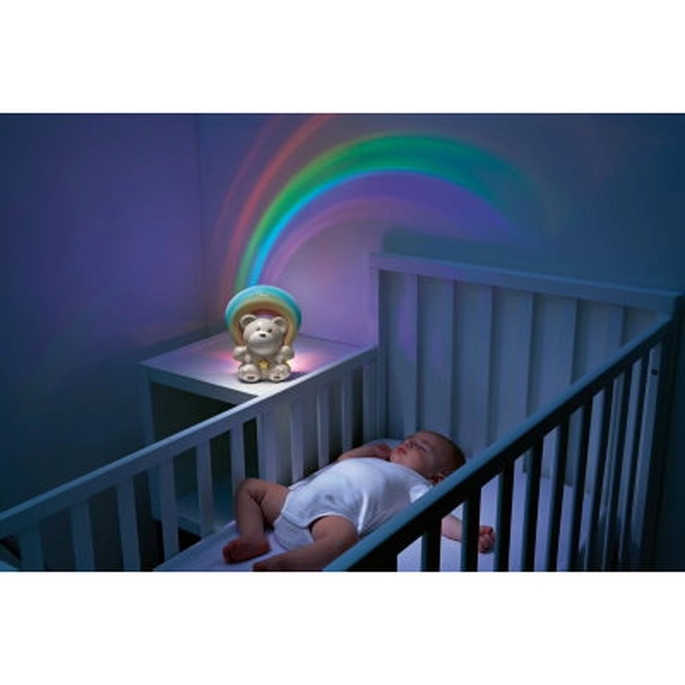 Projetor Infantil Arco Iris Chicco Luminaria Ursinho Rainbow Neutro com Musicas Bege