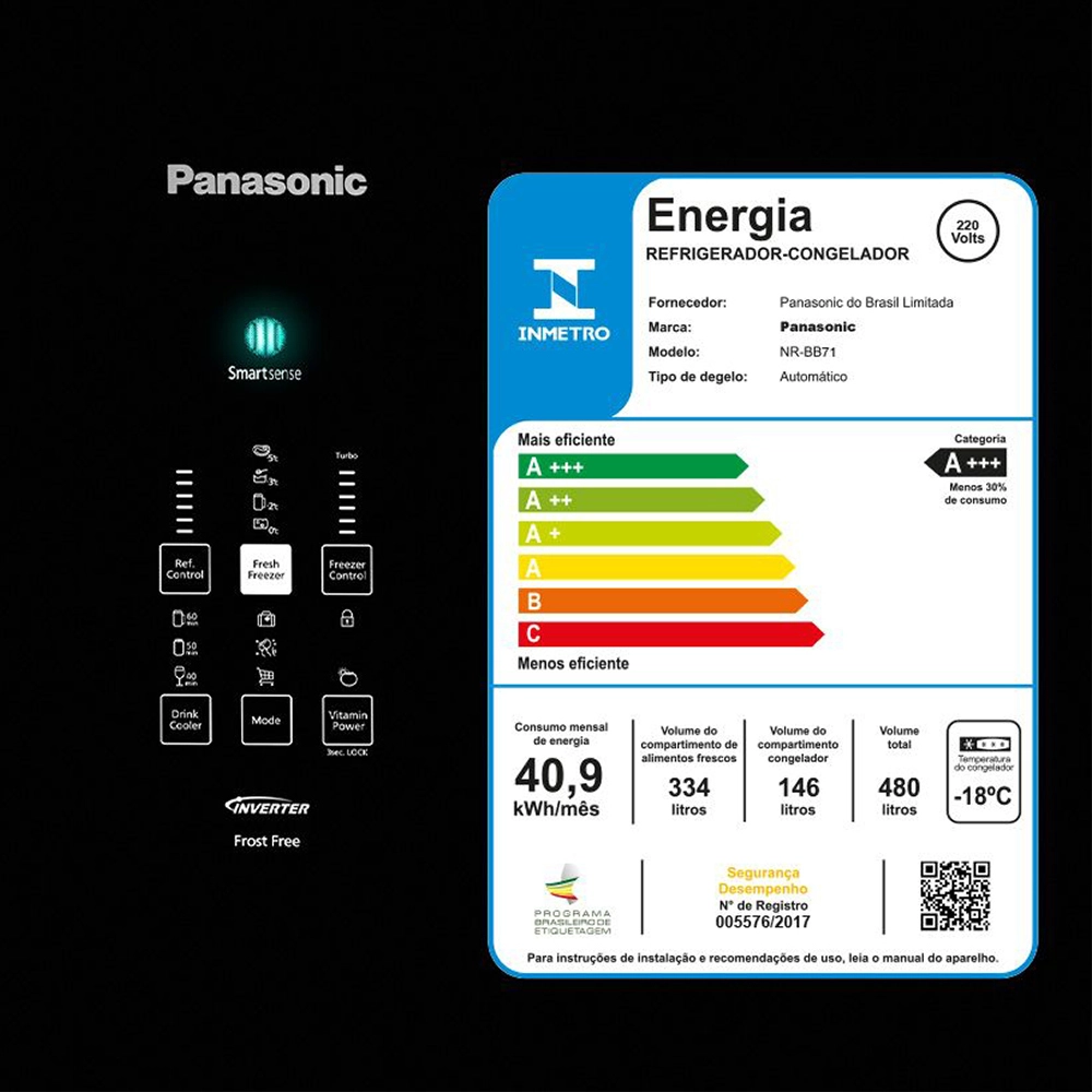 Refrigerador Panasonic Frost Free 480l NR-BB71GVFBA Preto