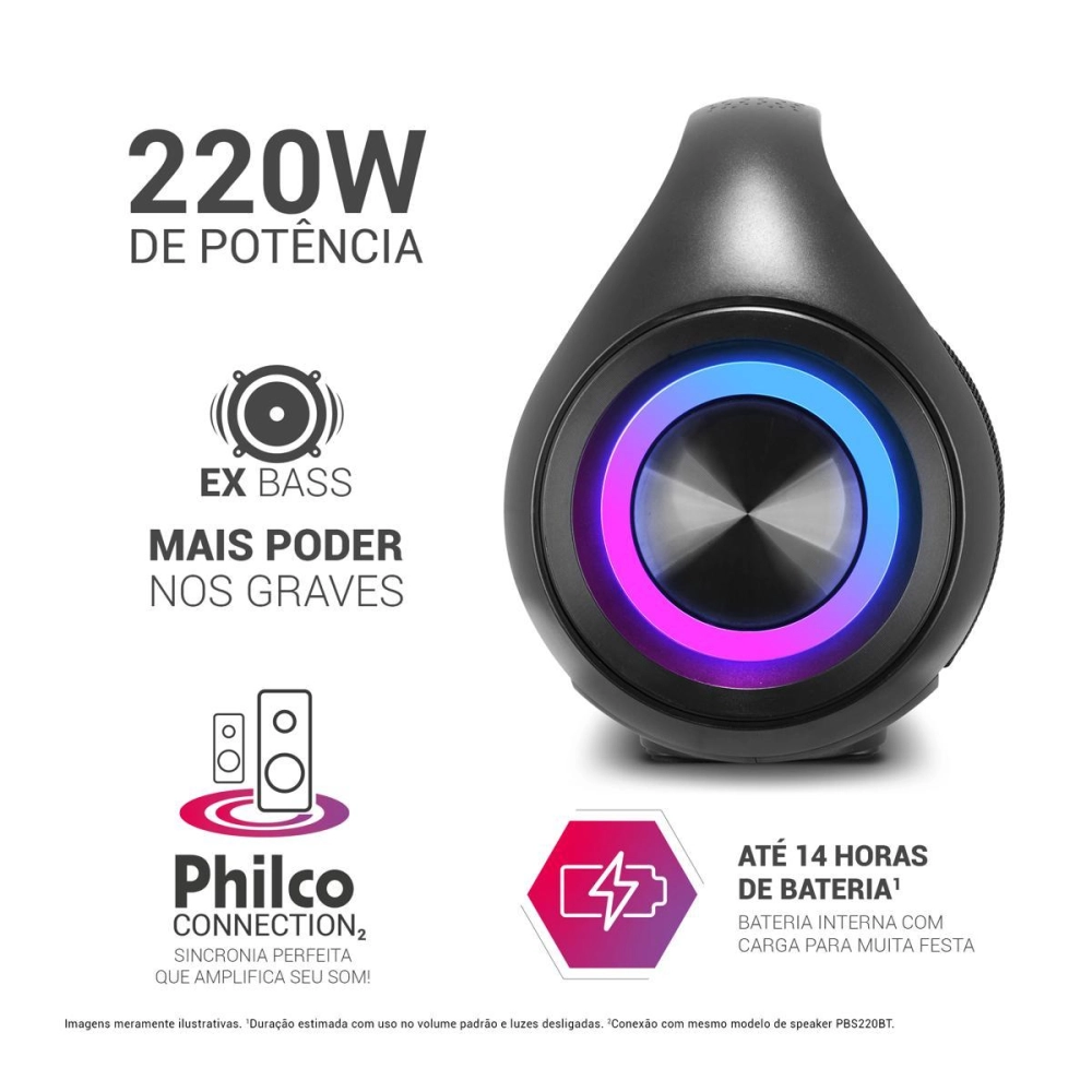 Speaker Extreme Philco Pbs220bt Bluetooth 220w Preto Bivolt