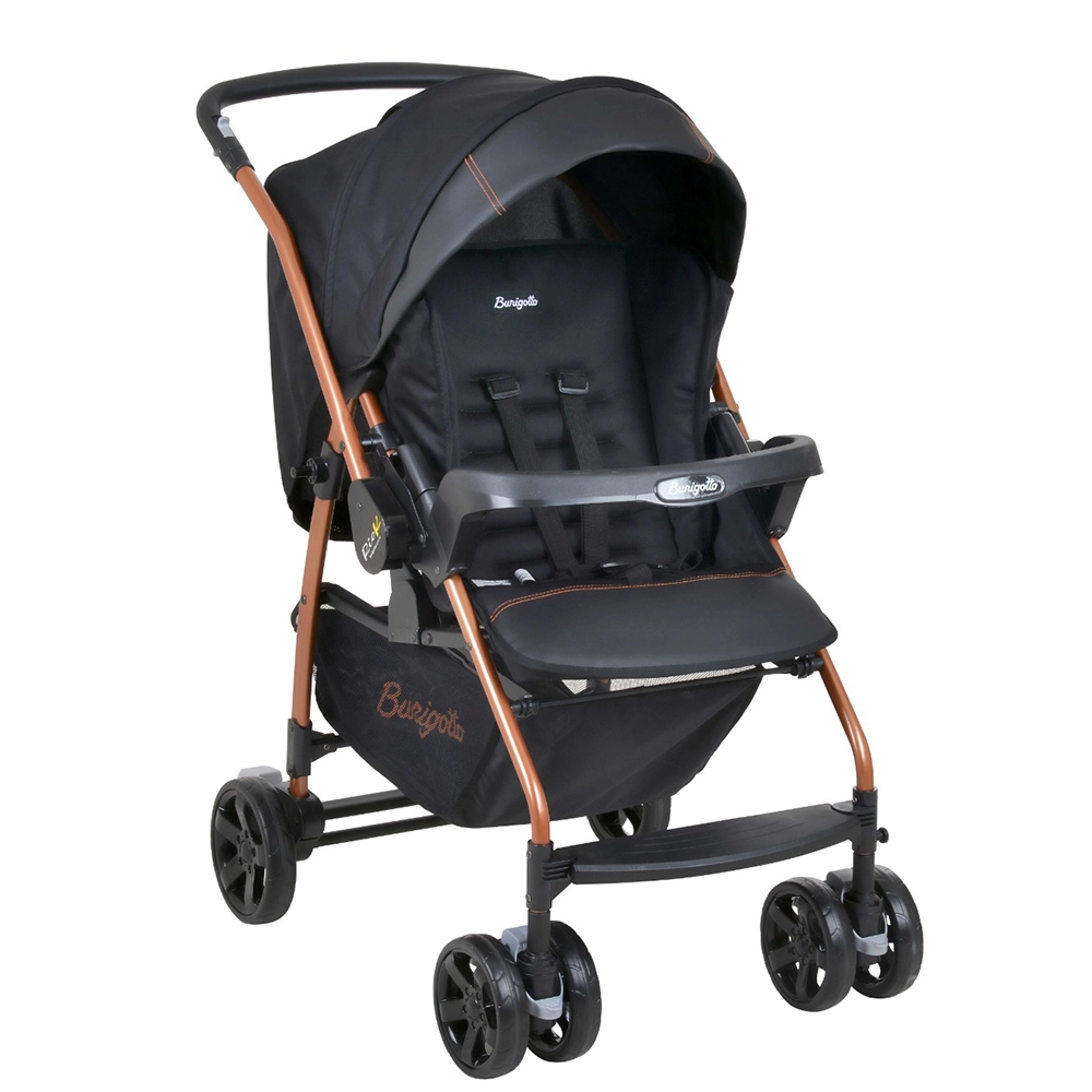 Travel System Burigotto Carrinho de Bebê com Bebê Conforto Rio K + Touring Preto com Cobre