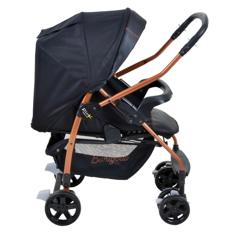 Travel System Burigotto Carrinho de Bebê com Bebê Conforto Rio K + Touring Preto com Cobre