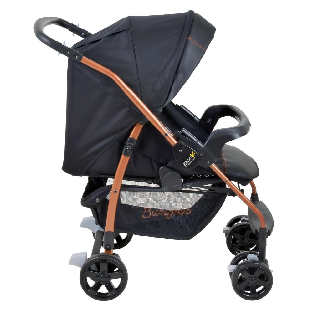 Travel System Burigotto Carrinho de Bebê com Bebê Conforto Rio K + Touring Preto com Cobre