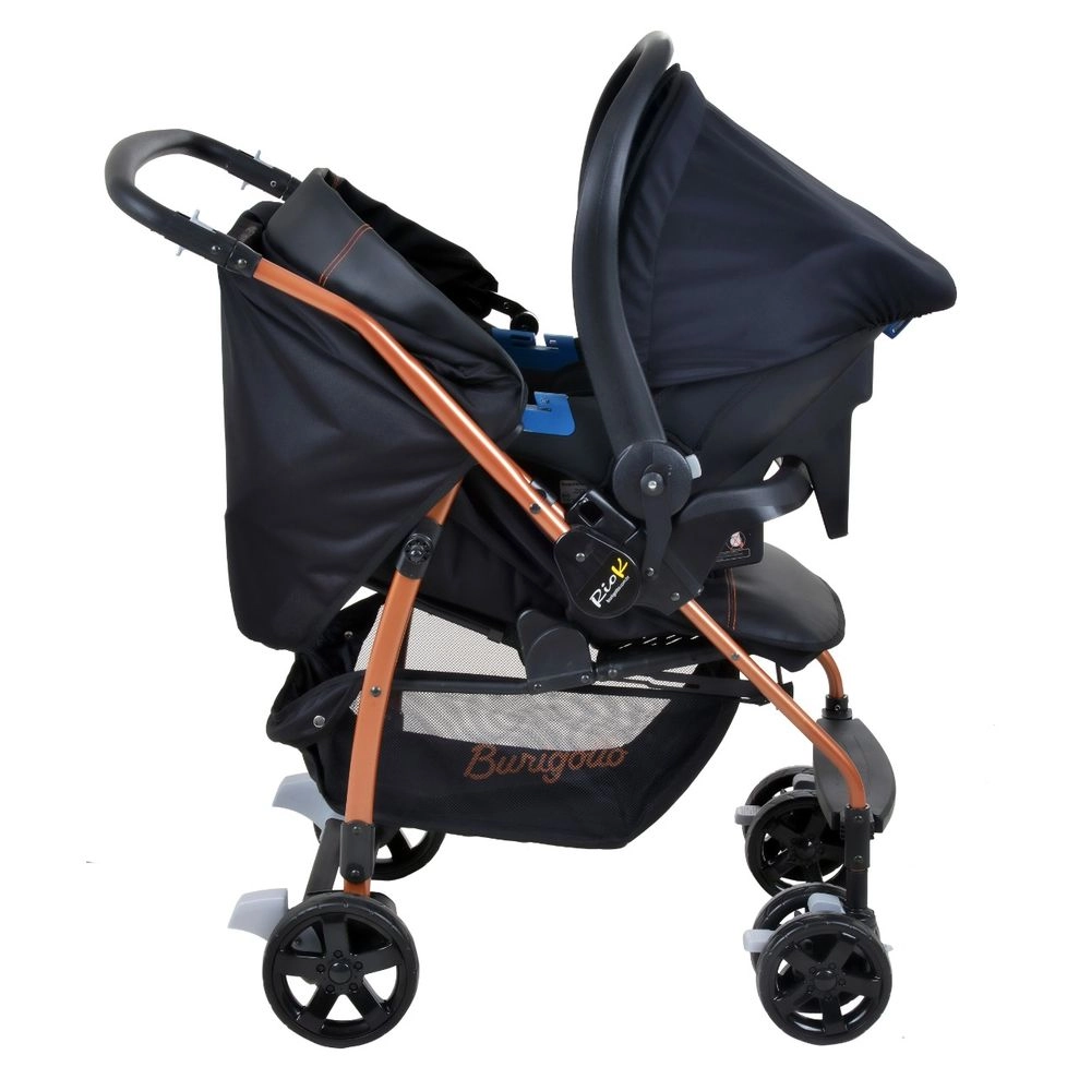 Travel System Burigotto Carrinho de Bebê com Bebê Conforto Rio K + Touring Preto com Cobre