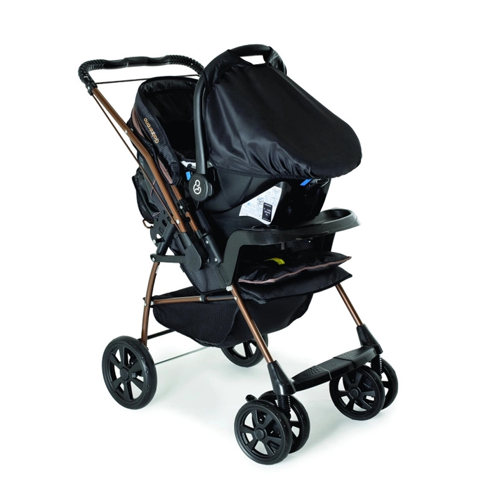 Travel System Galzerano Carrinho de Bebê Milano Reversível Ii com Bebê Conforto Grid Preto Cobre