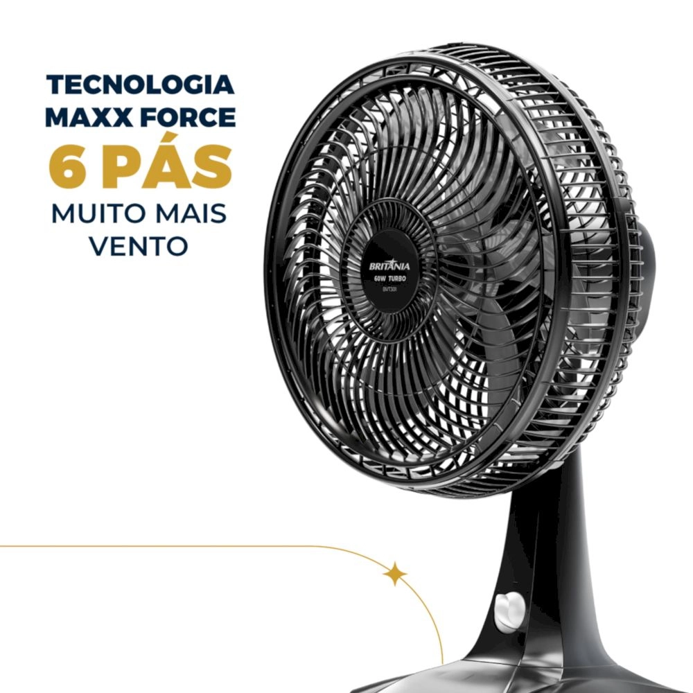 Ventilador de Mesa Britânia BVT301 60w Maxx Force Preto 220v